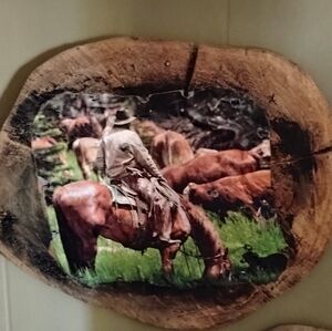 Rustic Cowboy Wall Art on Natural Wood — Brown